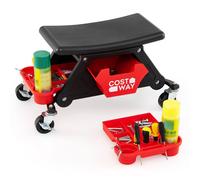 Costway Rolling Mechanic Stool Heavy-Duty Garage Stool W/ Drawer & 2 Trays in Red COSTWAY Red