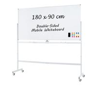 Costway Rolling Whiteboard on Wheels Double-Sided Magnetic Whiteboard 180x90CM in White | Size: 180x90 cm COSTWAY White 180x90 cm