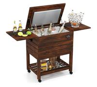 Costway Rolling Wooden Patio Cooler Cart 51L Outdoor Ice Chest Cooler Cart in Brown COSTWAY Brown