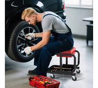 Costway Rolling Workshop Creeper Seat Padded Mechanic Stool w/ Drawer & Shelf COSTWAY Multicolor
