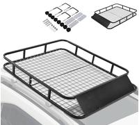 COSTWAY Roof Rack Basket, Steel Rooftop Cargo Carrier Tray with Wind Shield, Universal Car Top Luggage Holder for SUV Truck, 75kg/113kg Capacity (123x102x14cm, 75kg Capacity)