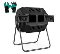 Costway Rotatable Compost Bin 160L Dual Chamber Composting Tumbler W/ 2 Sliding Doors