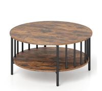 Costway Round Coffee Table 2-Tier Center Table With Open Storage Shelf Rustic Brown