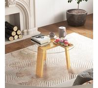 Costway Round Coffee Table Modern Center Table W/ Tempered Glass Top & Rubber Wood Legs