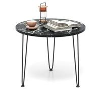 Costway Round Coffee Table Small Faux Marble Accent Table in Black COSTWAY Black