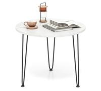 Costway Round Coffee Table Small Faux Marble Accent Table in White COSTWAY White