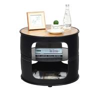 Costway Round Coffee Table Sofa Table with 2-Tier Storage Shelves in Black COSTWAY Black