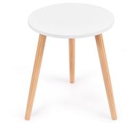 Costway Round Compact Coffee End Table Small Side Desk w/ Natural Wood Legs Modern Style in White COSTWAY White
