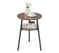Costway Round End Table 2 Tier Bedside Table With Open Storage Shelf & Metal Frame in Brown COSTWAY Brown