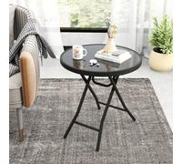 Costway Round Folding Side Table 46 Cm Patio Coffee Table With Tempered Glass Tabletop