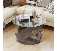 Costway Round Glass Coffee Table 81cm Modern Center Table-Grey in Dark Brown COSTWAY Dark Brown
