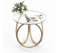 Costway Round Glass Coffee Table Modern Center Table With Geometric Gold Metal Ring Frame