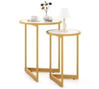 Costway Round Nesting Side Table Set Of 2 Stacking Coffee Tables White & Gold