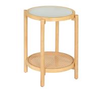 Costway Round Side Table 2-Tier Boho End Table Glass Top in Natural COSTWAY Natural