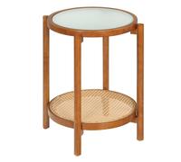 Costway Round Side Table 2-Tier Boho End Table Glass Top in Walnut COSTWAY Walnut
