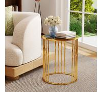 Costway Round Side Table 40cm Sofa End Table Accent Nightstand in Gold COSTWAY Gold