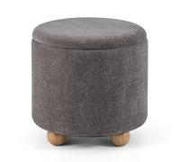 Costway Round Storage Ottoman Chenille Fabric Footrest Stool w/ Removable Lid in Grey COSTWAY Grey