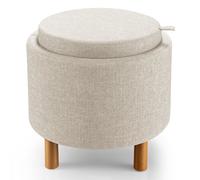 Costway Round Storage Ottoman W/ Tray Top Accent Padded Footrest W/ Wood Legs