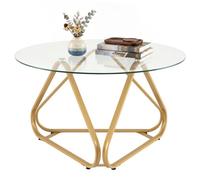 Costway Round Tempered Glass Coffee Table Modern Minimalist Accent Table