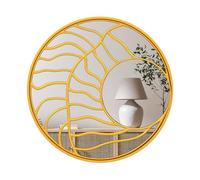 COSTWAY Round Wall Mirror, 80cm Large Circle Hanging Decorative Mirror, Gold Wooden Frame Accent Decoration Wall Mounted Vanity Mirrors for Hallway, Living Room and Bedroom