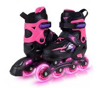 Costway S Size Kid Inline Skates For Ages 5-7 4 Sizes Adjustable Light-Up Roller Skates W/4 Wheels-Pink