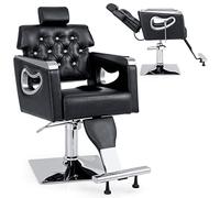COSTWAY Salon Barber Chair, 360 Degree Swivel Hairdressing Chair with Tiltable Backrest, Adjustable Headrest & Footrest, Leather Hydraulic Shaving Styling Chair for Beauty Spa, Tattoo and Barbershop