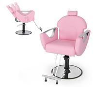 COSTWAY Salon Barber Chair, Professional Classic Hydraulic Reclining Hairdressing Chair with Adjustable Height, 360° Swivel Haircut Styling Chair for Barbershop, Beauty Spa and Tattoo Shop (Pink)