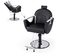 COSTWAY Salon Barber Chair, Professional Classic Hydraulic Reclining Hairdressing Chair with Adjustable Height, 360° Swivel Haircut Styling Chair for Barbershop, Beauty Spa and Tattoo Shop (Black)