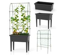 Costway Self-watering Raised Garden Bed Planter Box w/ Climbing Trellis & Drainage Holes in Black COSTWAY Black