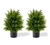 Costway Set Of 2 50Cm Artificial Cedar Topiary Ball Tree Faux Shrub Brush Potted Tree