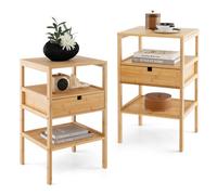 Costway Set Of 2 Bamboo Nightstand 3-Tier Bedside Table W/ Storage Drawer