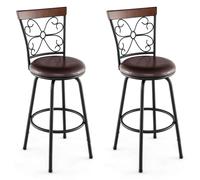Costway Set of 2 Bar Stool Adjustable Height Swivel Kitchen Dining Chair in Brown COSTWAY Brown