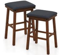 Costway Set Of 2 Bar Stools 76Cm Pu Leather Padded Counter Height Backless Chair