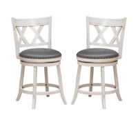 Costway Set Of 2 Bar Stools Counter Height Chair Pub 360 Swiveling Upholstered Seat 24"