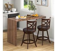 Costway Set Of 2 Bar Stools Counter Height Chair Pub 360 Swiveling Upholstered Seat 24"