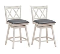 Costway Set Of 2 Bar Stools Counter Height Chair Pub 360 Swiveling Upholstered Seat 24"