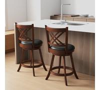 Costway Set Of 2 Bar Stools Counter Height Chair Pub 360 Swiveling Upholstered Seat 24"