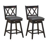 Costway Set of 2 Bar Stools Counter Height Chair Pub 360 °Swiveling Upholstered Seat 24" in Black COSTWAY Black