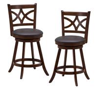 Costway Set of 2 Bar Stools Counter Height Chair Pub 360 Swiveling Upholstered Seat 24" in Brown COSTWAY Brown