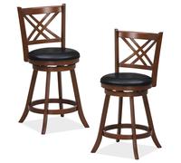 Costway Set of 2 Bar Stools Counter Height Chair Pub 360 Swiveling Upholstered Seat 24" in Brown COSTWAY Brown