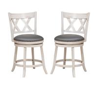 Costway Set of 2 Bar Stools Counter Height Chair Pub 360 Swiveling Upholstered Seat 24" in White COSTWAY White