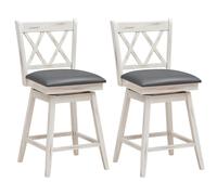 Costway Set of 2 Bar Stools Counter Height Chair Pub 360 °Swiveling Upholstered Seat 24" in White COSTWAY White
