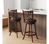 Costway Set Of 2 Bar Stools Counter Height Chair Pub 360 Swiveling Upholstered Seat 29"