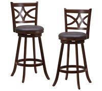 Costway Set of 2 Bar Stools Counter Height Chair Pub 360 Swiveling Upholstered Seat 29" in Brown COSTWAY Brown
