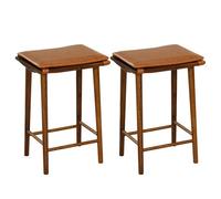 Costway Set Of 2 Bar Stools Counter Height Stools Saddle Seat Stool With Solid Wood Legs