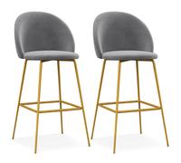 Costway Set of 2 Bar Stools Soft Velvet Upholstered Bar Chairs Pub Stool Chair High Back in Grey COSTWAY Grey