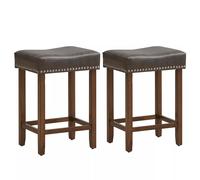 Costway Set of 2 Bar Stools Upholstered Counter Height Saddle Stools PU Leather 60cm in Grey COSTWAY Grey