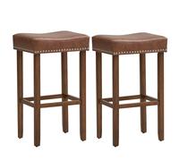 Costway Set of 2 Bar Stools Upholstered Counter Height Saddle Stools PU Leather 74cm in Brown COSTWAY Brown