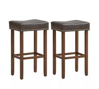 Costway Set of 2 Bar Stools Upholstered Counter Height Saddle Stools PU Leather 74cm in Brown COSTWAY Brown