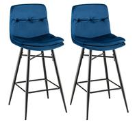 Costway Set of 2 Bar Stools Velvet Counter Height Chair Upholstered High Dining Chairs in Blue COSTWAY Blue